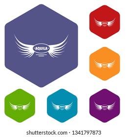 Aquila wing icons vector colorful hexahedron set collection isolated on white 