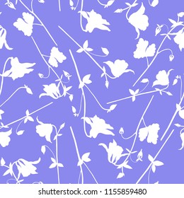 Aquilegia or Columbine flowers illustration isolated on purpe background, Seamless floral vector pattern, decorative colorful texture for design greeting card, wedding invitation, cosmetic, wallpaper