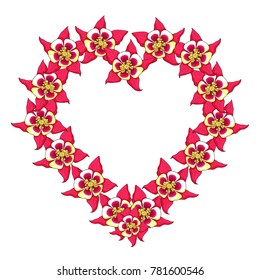 the aquilegia flower is blooming in the shape of a heart  vector illustration
