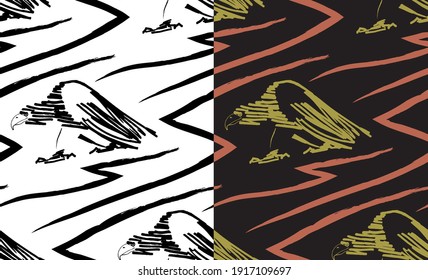 Aquiline gait. Seamless vector pattern with a walking bald eagle.
