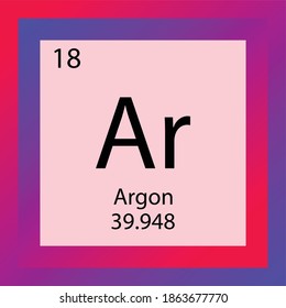 Ar Argon Chemical Element Periodic Table. Single element vector illustration, Noble gases element icon with molar mass and atomic number for laboratory, science or chemistry education.