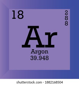 Ar Argon Chemical Element Periodic Table. Single vector illustration, Noble Gases element icon with molar mass, atomic number and electron conf. Lab, science or chemistry class.