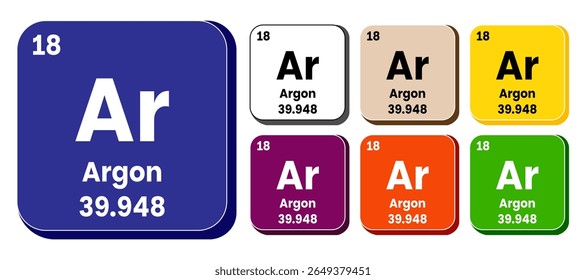 Ar, conjunto de ícones de vetor do elemento Argon, elemento de tabela periódica. Ilustração vetorial EPS 10 File. Isolado no fundo branco.