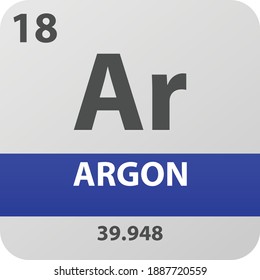 Ar Argon Noble gas Chemical Element Periodic Table. Single vector illustration, colorful clean style Icon with molar mass and atomic number for Lab, science or chemistry education.