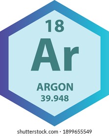 Ar Argon Noble gas Chemical Element Periodic Table. Hexagon vector illustration, colorful Hexagon clean style Icon with molar mass and atomic number for Lab, science or chemistry education.