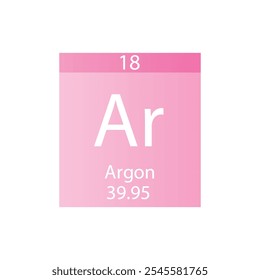 Ar Argon Noble gas Chemical Element Periodic Table. Simple flat square vector illustration, simple clean style Icon with molar mass and atomic number for Lab, science or chemistry class.