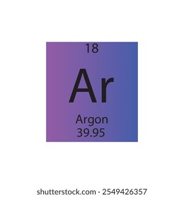 Tabla periódica de elementos químicos de gas noble Argon Argon. Ilustración vectorial cuadrada plana simple, icono de estilo limpio simple con masa molar y número atómico para laboratorio, ciencia o clase de química.