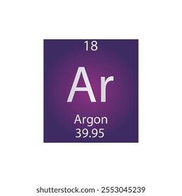 Tabla periódica de elementos químicos de gas noble Argon Argon. Ilustración vectorial cuadrada plana simple, icono de estilo limpio simple con masa molar y número atómico para laboratorio, ciencia o clase de química.