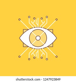 Ar, augmentation, cyber, eye, lens Flat Line Filled Icon. Beautiful Logo button over yellow background for UI and UX, website or mobile application