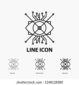 Ar, augmentation, cyber, eye, lens Icon in Thin, Regular and Bold Line Style. Vector illustration