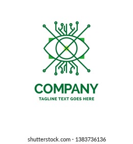 Ar, augmentation, cyber, eye, lens Flat Business Logo template. Creative Green Brand Name Design.