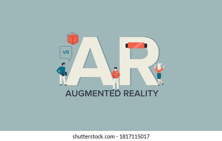 AR augmented virtual reality. Modern digital technology visual applications assistance in business corporate solutions creative graphic form used in gadeets vr vector entertainment work concept.