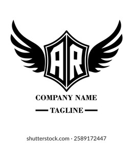 AR A bold winged shield emblem with customizable initials A-Z. Sleek black-and-white vector, perfect for branding, sports teams, motorcycle clubs, gaming,apparel and High-quality
