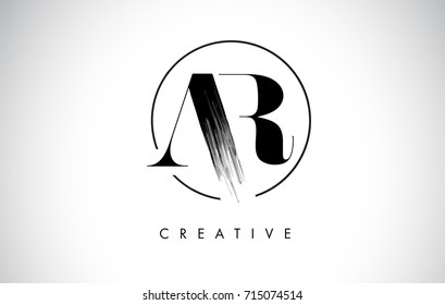 AR Brush Stroke Letter Logo Design. Black Paint Logo Leters Icon with Elegant Circle Vector Design.