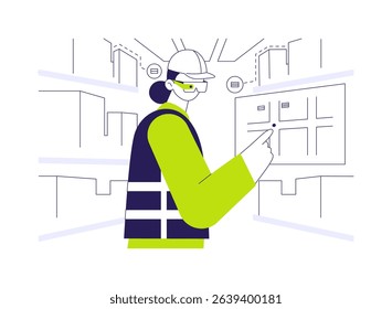 AR in business logistics abstract concept vector illustration. AR glasses in warehouses, lenses display to workers the route to locate an item, goods for shipping abstract metaphor.