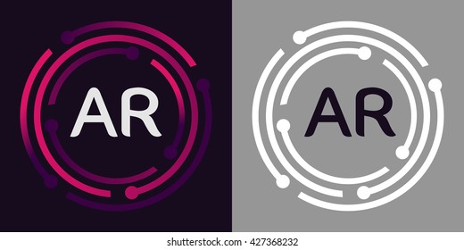 AR business logo icon design template elements in abstract background logo, design identity in circle, alphabet letter