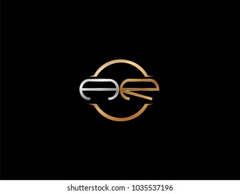 AR circle Shape Letter logo Design in silver gold color
