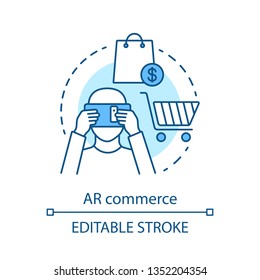 AR Commerce Concept Icon. Interactive Tools For Shopping, Advertisement. Virtual Marketplace And Shopping. V Commerce Technology Idea Thin Line Icons. Vector Isolated Outline Drawing. Editable Stroke
