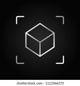 AR Cube linear silver icon. Vector augmented reality concept symbol or logo element in thin line style on dark background