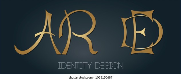 AR and DE - set of stylish luxurious golden monograms on dark background
