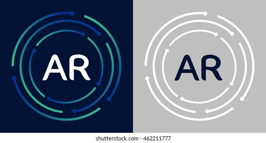 AR design template elements in abstract background logo, design identity in circle, letters business logo icon, blue/green alphabet letters, simplicity graphics