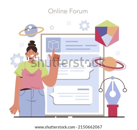 AR designer online service or platform. Augmented reality visual development. Digital media for adverisment and education. Online forum. Flat vector illustration