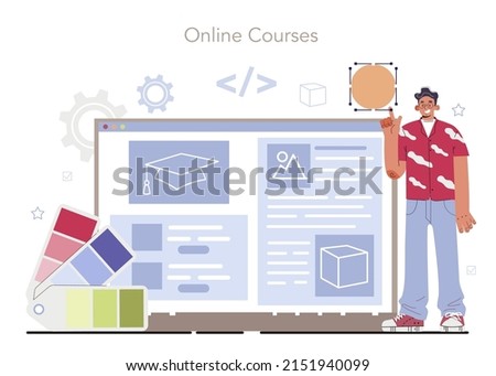 AR designer online service or platform. Augmented reality visual development. Digital media for adverisment and education. Online course. Flat vector illustration