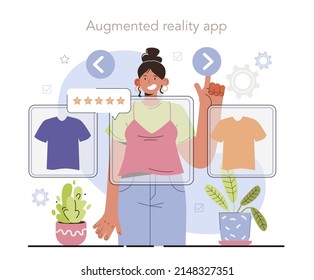 AR developer. Augmented reality software development. Computer-mediated reality, digital media technology for adverisment and education. Flat vector illustration