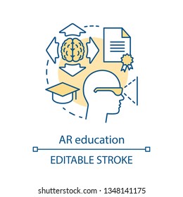 AR education concept icon. Augmented reality in learning. Education technology industry. Interactive teaching method idea thin line illustration. Vector isolated outline drawing. Editable stroke