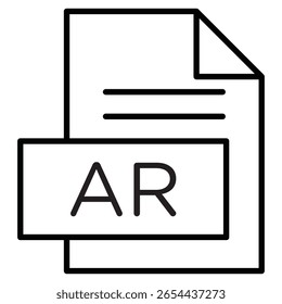 AR Datei Dokumentsymbol schwarz-weißer Umriss, flaches Vorzeichen, Vektor