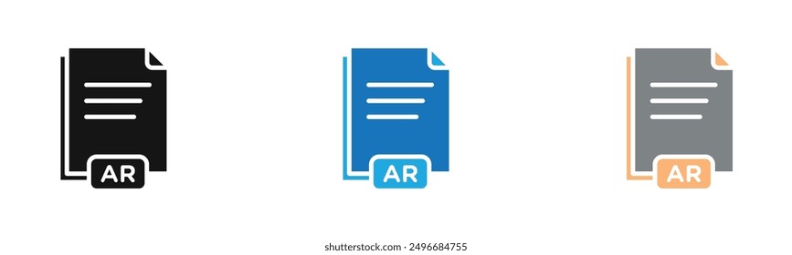 COLECCIÓN de contorno de icono de documento de archivo AR o establecido en blanco y negro