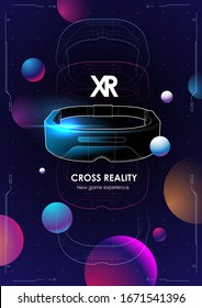 AR glasses on creativ gradient background. Creative futuristic concept. Modern template for web and print. Cross reality concept.