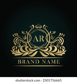 AR golden letter logo. AR logo initial Luxury ornament emblem. Golden template for cafe, bars, boutiques, invitations. Logo for business. Vintage elements. 