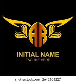 AR Golden Wing Emblem Logo with elegant gold wings, sleek and modern design. Ideal for branding, creative projects, luxury businesses, or artistic ventures.