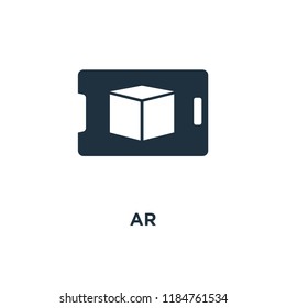 Ar icon. Black filled vector illustration. Ar symbol on white background. Can be used in web and mobile.