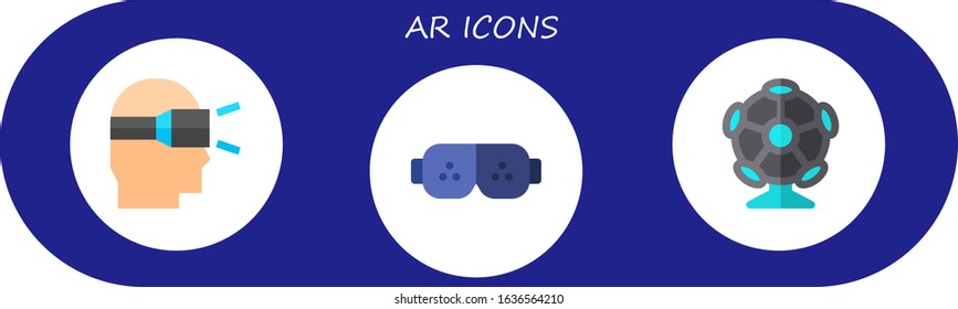 ar icon set. 3 flat ar icons.  Simple modern icons such as: augmented reality, ar glasses, camera