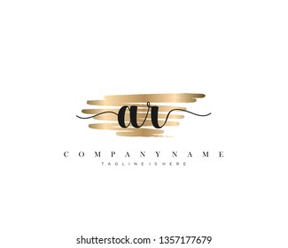 AR initial handwriting logo with brush gold color template vector