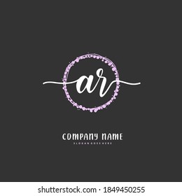 AR Initial handwriting and signature logo design with circle. Beautiful design handwritten logo for fashion, team, wedding, luxury logo.