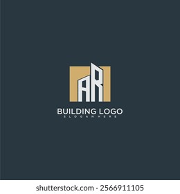 AR initial letter building logo for real estate with square design