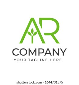AR initial letter with leaf plant shape logo template, vector file eps 10 text and color is easy to edit