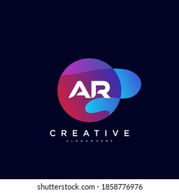AR Initial Letter logo icon design template elements with wave colorful art.