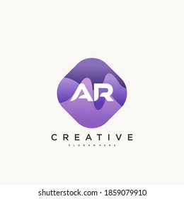 AR Initial Letter logo icon design template elements with wave colorful art.