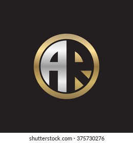AR initial letters circle elegant logo golden silver black background