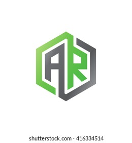 AR initial letters loop linked hexagon logo black gray green