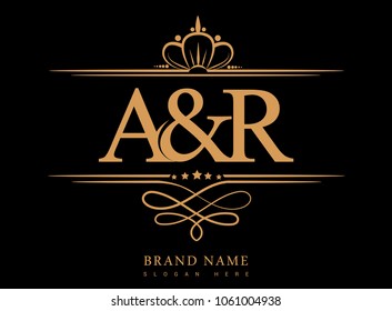 A&R Initial logo, Ampersand initial logo gold with crown and classic pattern