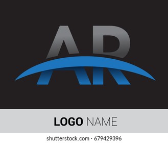 AR initial logo company name colored grey and blue swoosh design.