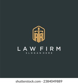 AR initial logo monogram with shield and sword style design for law firm