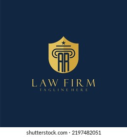 AR initial monogram elegant lawfirm logo with pillar and shield image design