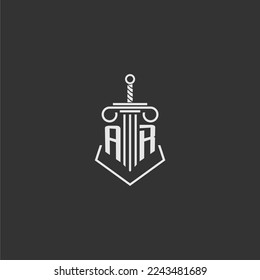 AR initial monogram law firm with sword and pillar logo design