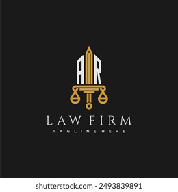 AR initial monogram for lawfirm logo with sword and scale